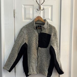 Rugby University Gray and Black zip front Sweater, size L